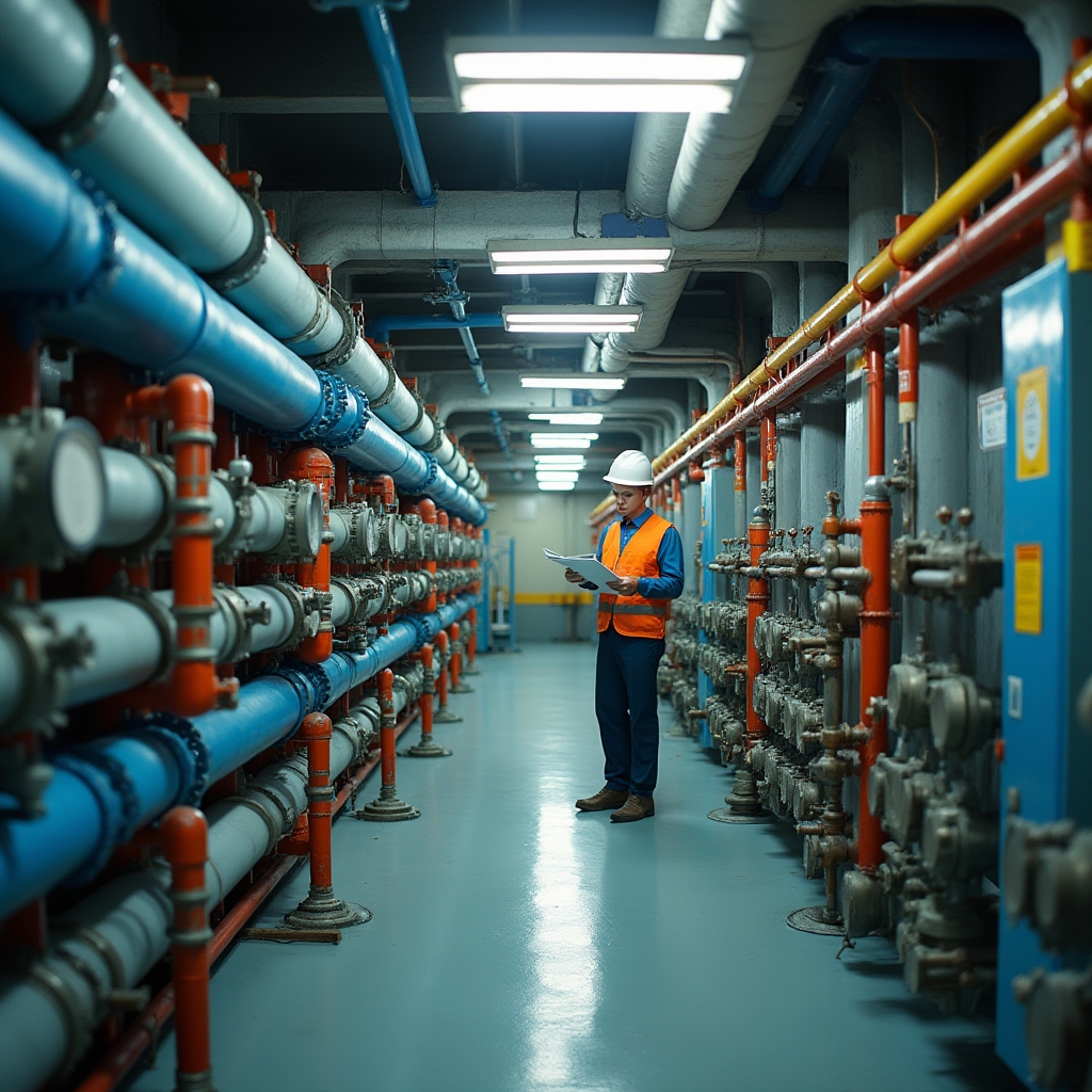 Трубы централизованной системы отопления в техническом помещении