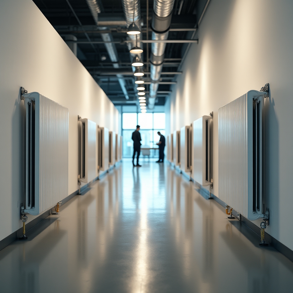 Система отопления в большом офисном здании — трубопровод и радиаторы