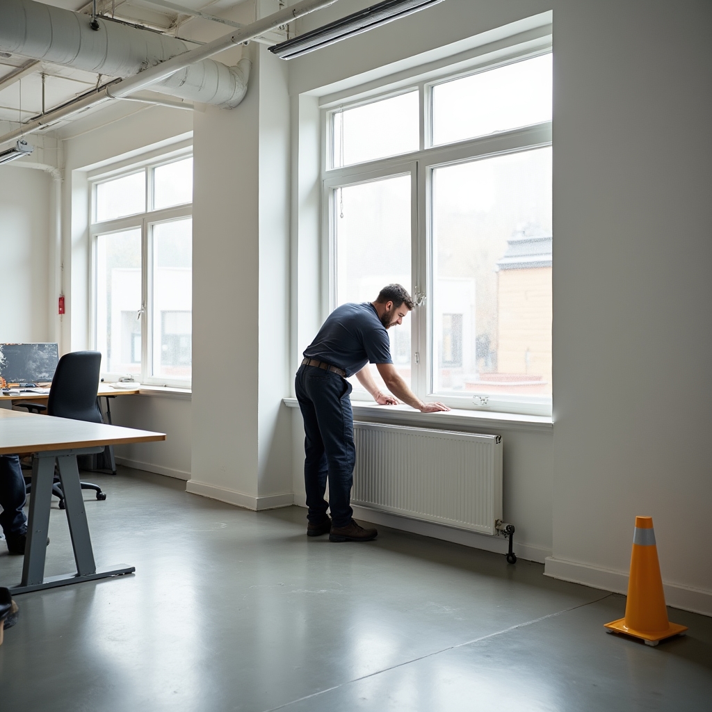 Монтаж радиатора отопления в офисном помещении