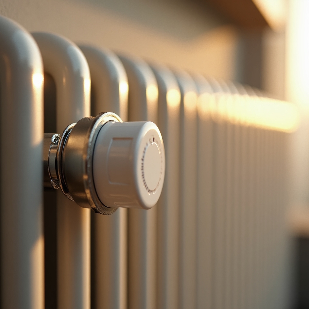 Термостатический клапан на радиаторе отопления крупным планом